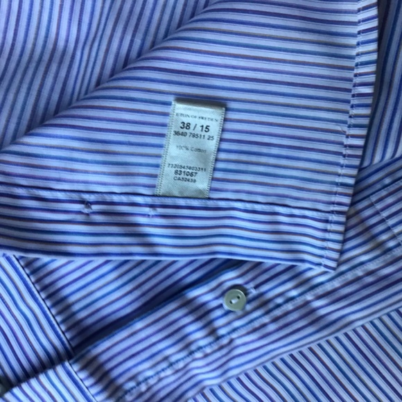 ETON slim light blue & brown pinstriped cotton shirt Sz 15 made in Europe - Picture 6 of 8